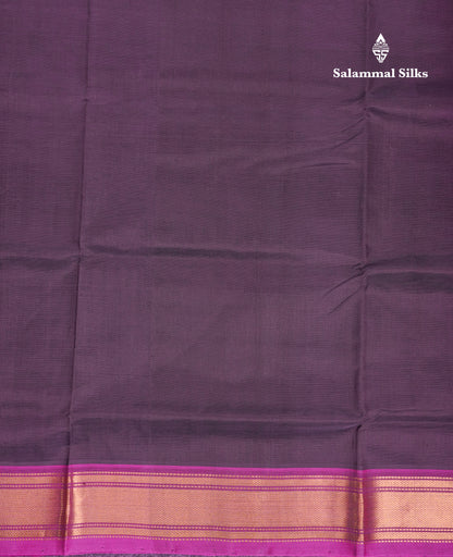 Dark Brown Plain Pure Silk Cotton Saree With Contrast Magenta Pink Blouse