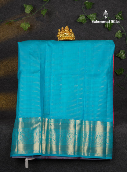 Beautiful Pure Silk Pattu Pavadai Checks With Butta (Pink) With Contrast Blue Blouse 36"