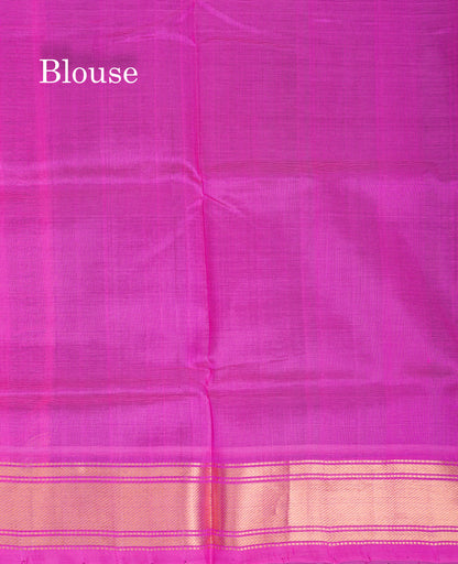 Dark Brown Plain Pure Silk Cotton Saree With Contrast Magenta Pink Blouse