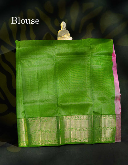 Pure Silk Pattu Pavadai - Light Pink Colour Body With Butta & Parrot Green Blouse | 5-9 Years