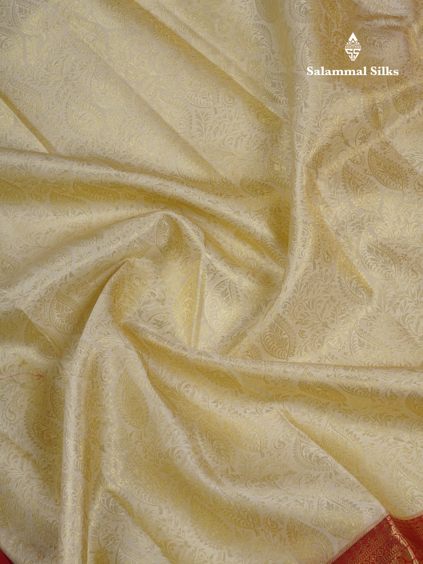 Beautiful Half White Bridal Pure Kanjivaram Silk Saree With Contrast Chilly Red Traditional Border