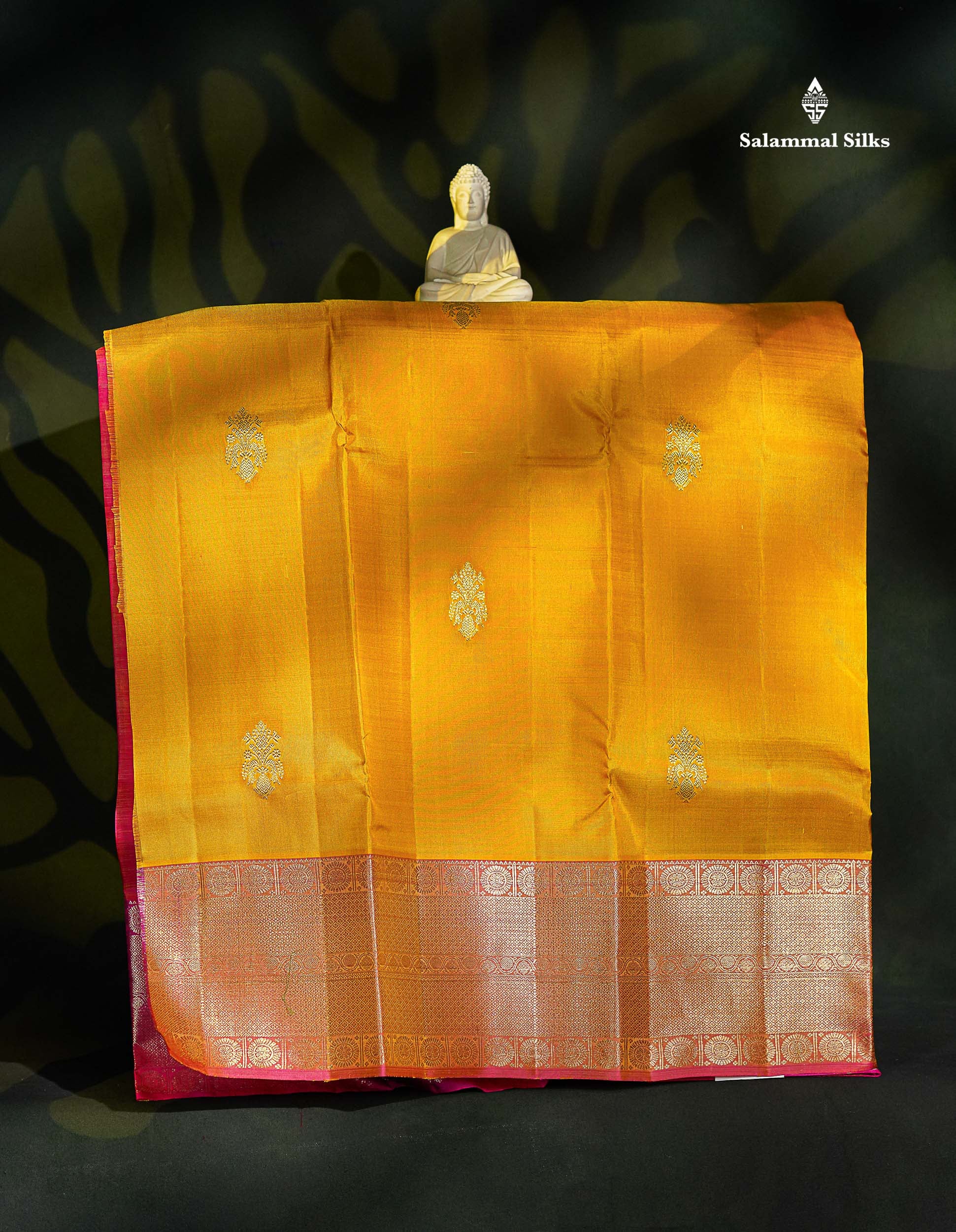 Pure Silk Pattu Pavadai - Yellow Colour Body With Butta & Pink Blouse | 5-9 Years 