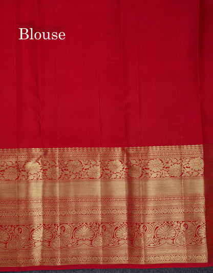 Beautiful Half White Bridal Pure Kanjivaram Silk Saree With Contrast Chilly Red Traditional Border