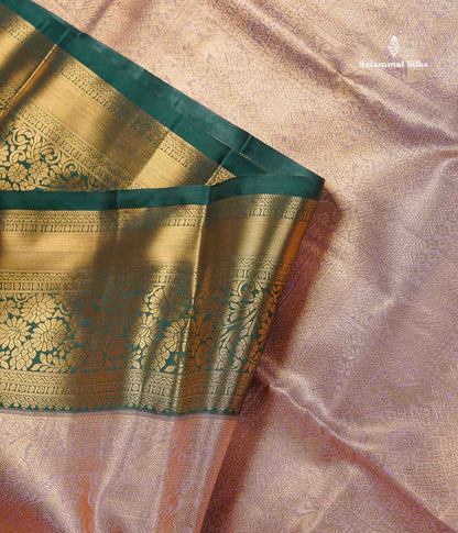 Tissue Bridal Semi Silk Saree - Light Lavender Colour Body With Contrast Bottle Green Border