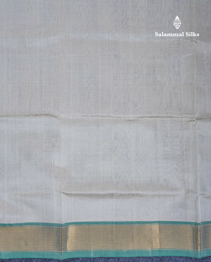 Half White Plain Pure Silk Cotton Saree With Contrast Bottle Green Blouse