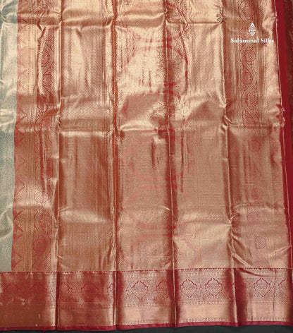 Tissue Bridal Semi Silk Saree - Pastel Blue Colour Body With Contrast Maroon Border