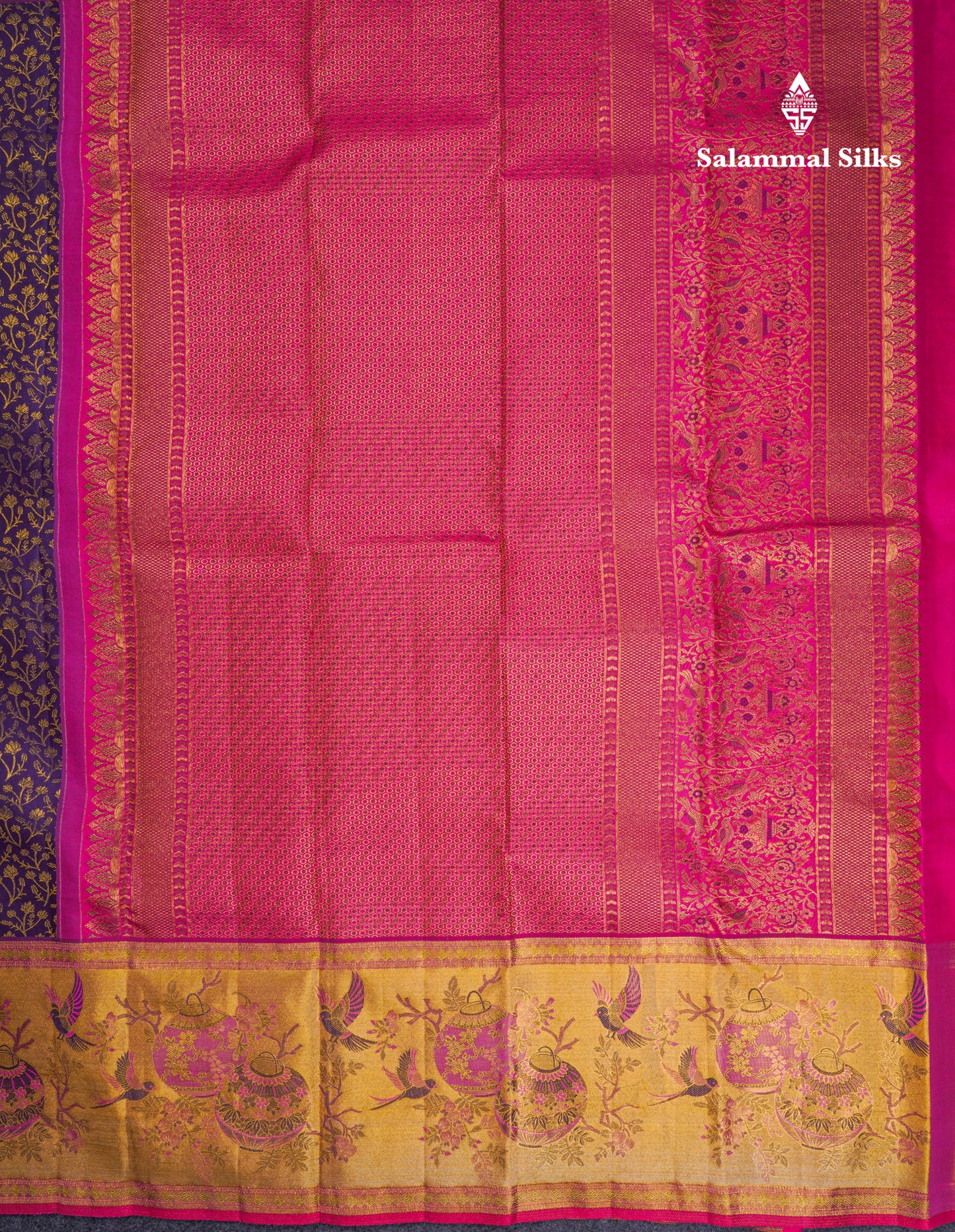 Beautiful Navy Blue Bridal Pure Kanjivaram Silk Saree With Contrast Pink Tissue Fancy Evening Morning Border