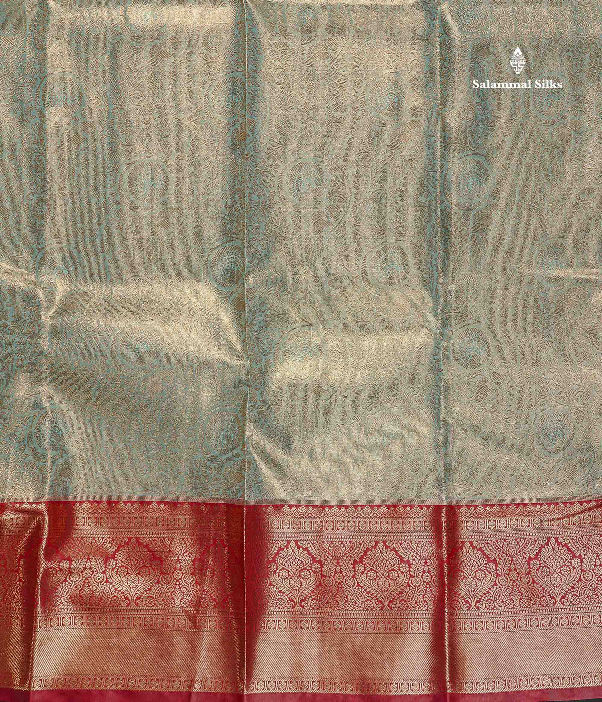 Tissue Bridal Semi Silk Saree - Pastel Blue Colour Body With Contrast Maroon Border