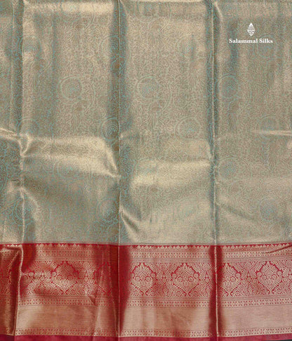 Tissue Bridal Semi Silk Saree - Pastel Blue Colour Body With Contrast Maroon Border