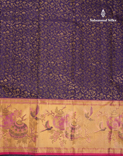 Beautiful Navy Blue Bridal Pure Kanjivaram Silk Saree With Contrast Pink Tissue Fancy Evening Morning Border