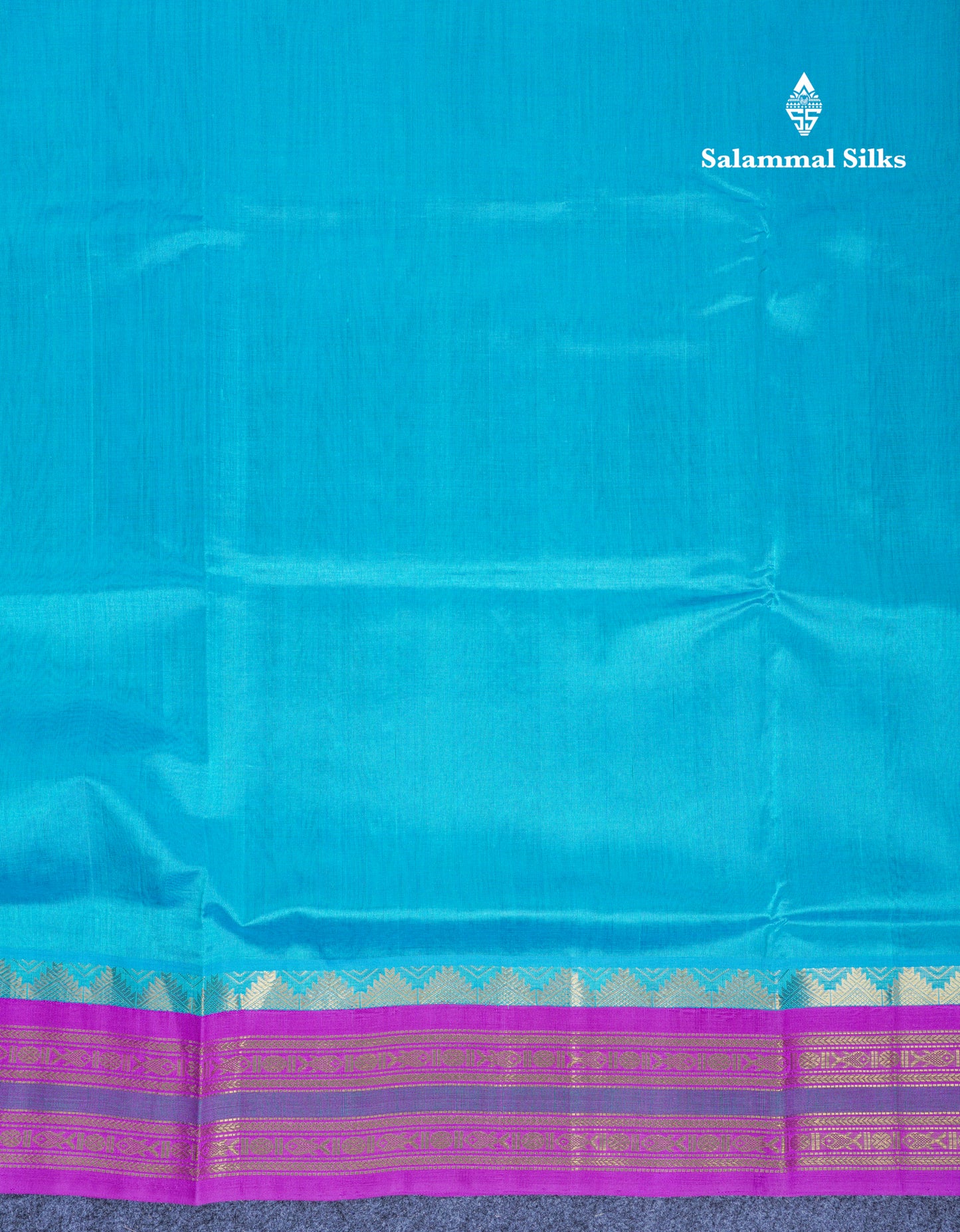 Sky Blue Plain Pure Silk Cotton Saree With Contrast Purple Traditional Border