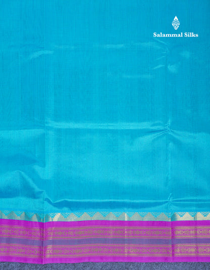 Sky Blue Plain Pure Silk Cotton Saree With Contrast Purple Traditional Border