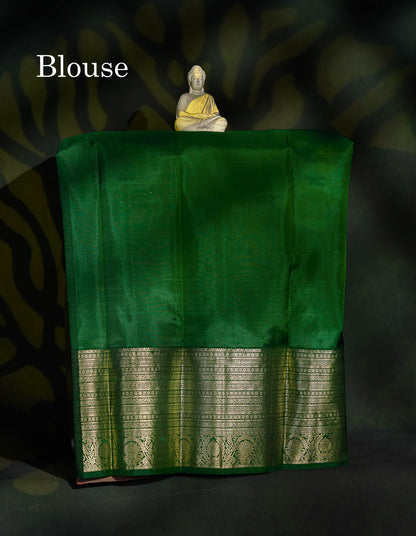 Pure Silk Pattu Pavadai - Orange Colour Body With Butta & Bottle Green Blouse | 5-9 Years
