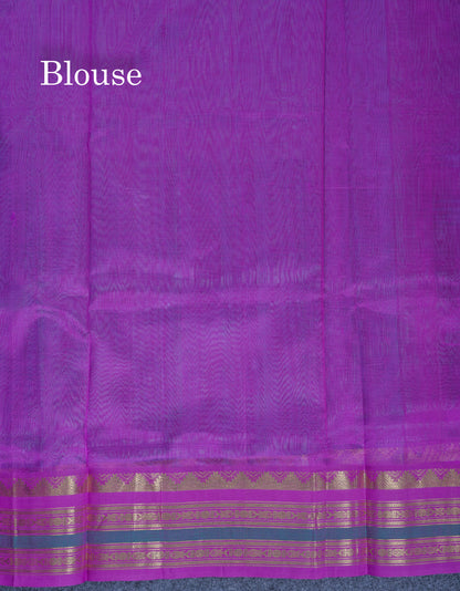 Sky Blue Plain Pure Silk Cotton Saree With Contrast Purple Traditional Border