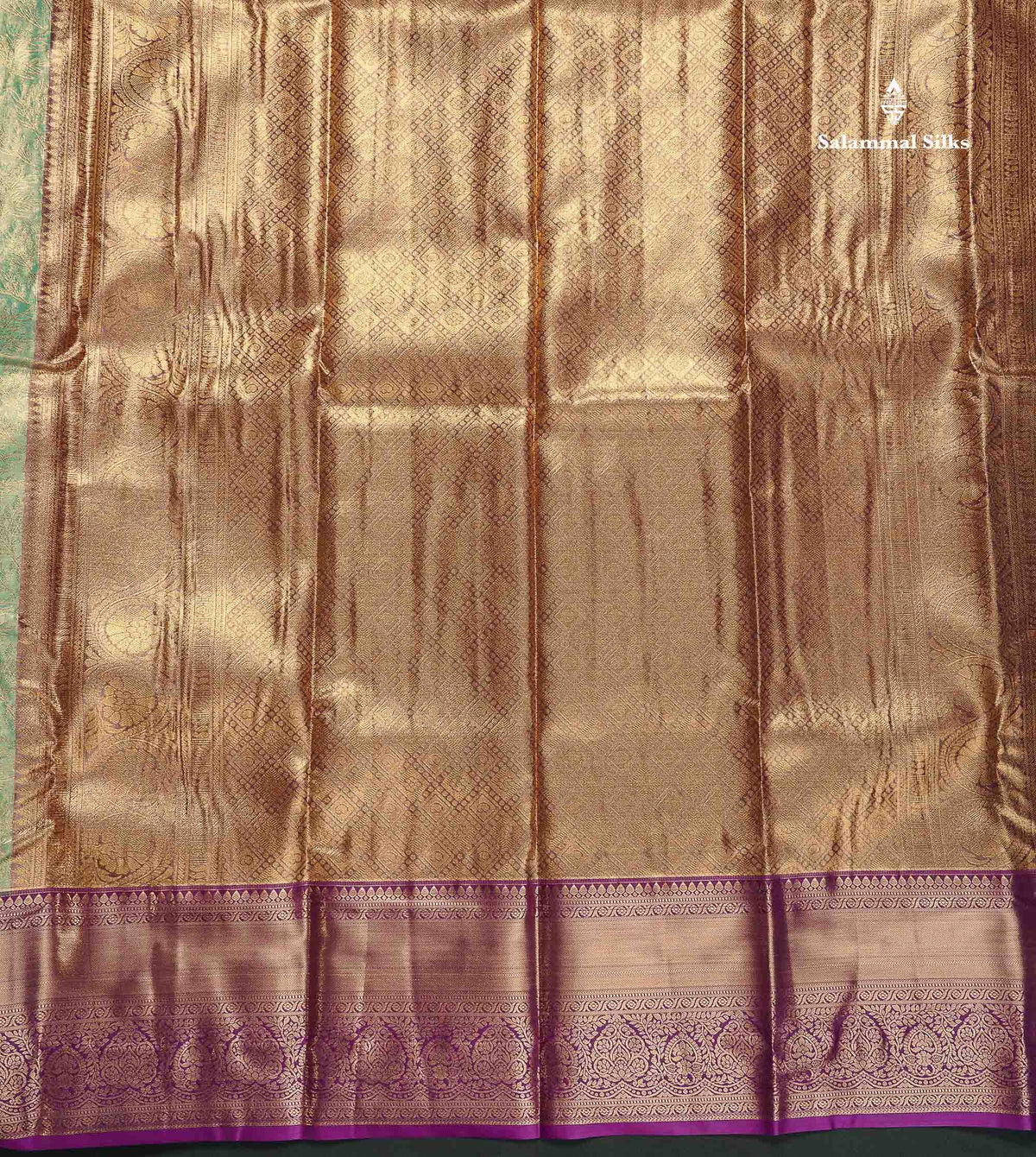 Tissue Bridal Semi Silk Saree - Sea Green Colour Body With Contrast Purple Border