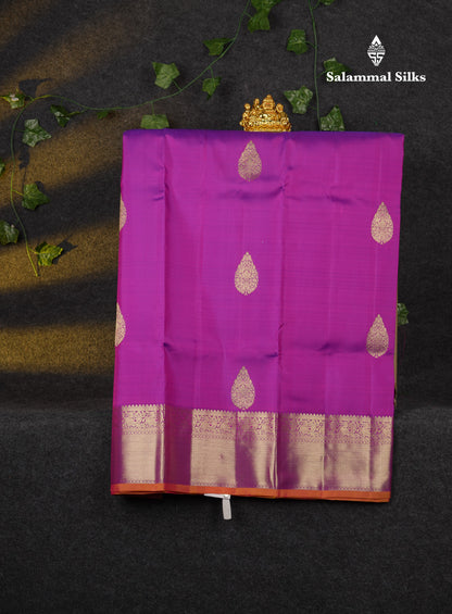 Beautiful Pure Silk Pattu Pavadai (Vadamalli) With Contrast Light Orange Blouse 45"