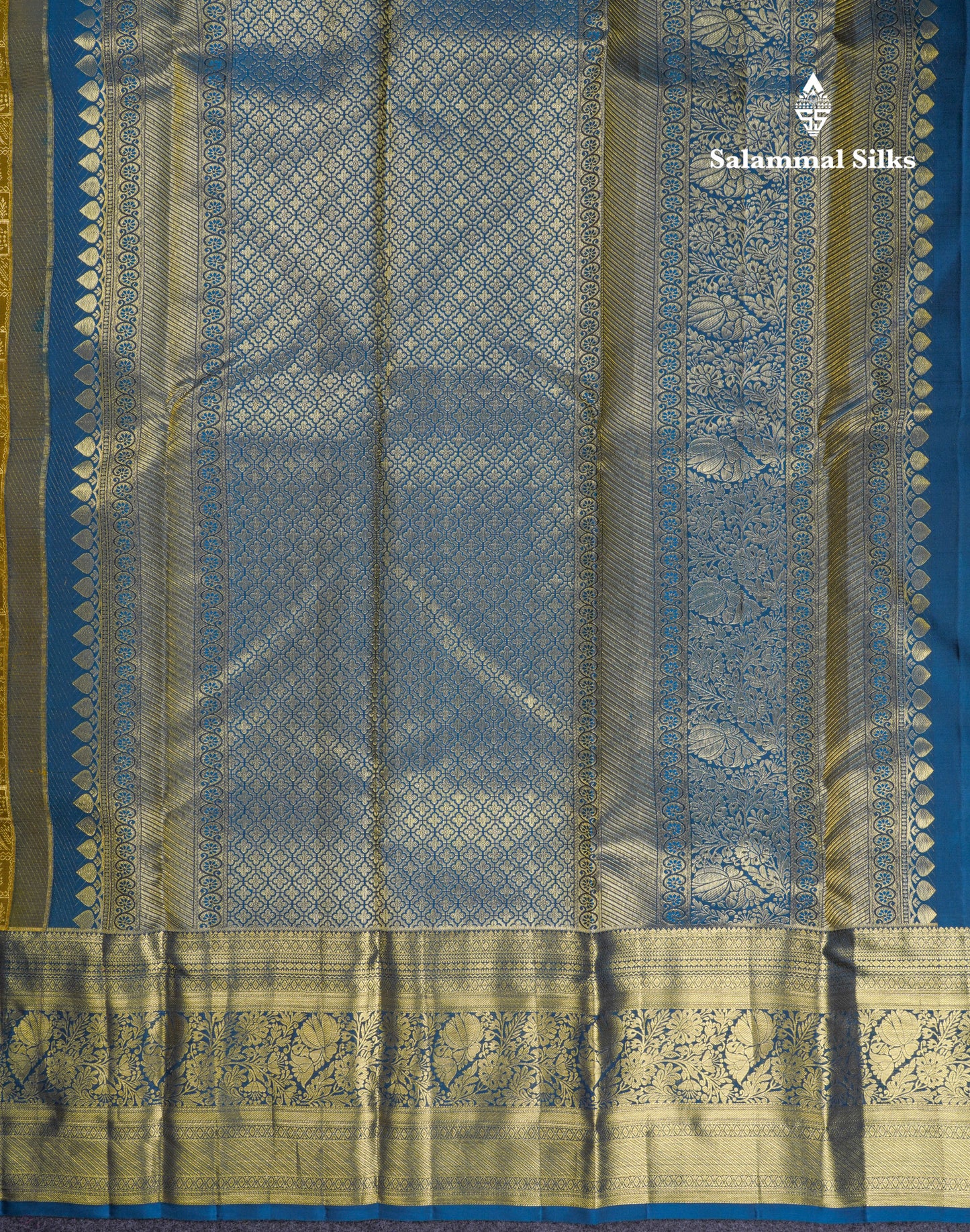 Beautiful Olive Mustard Yellow Bridal Pure Kanjivaram Silk Saree With Contrast Peacock Blue Evening Morning Border