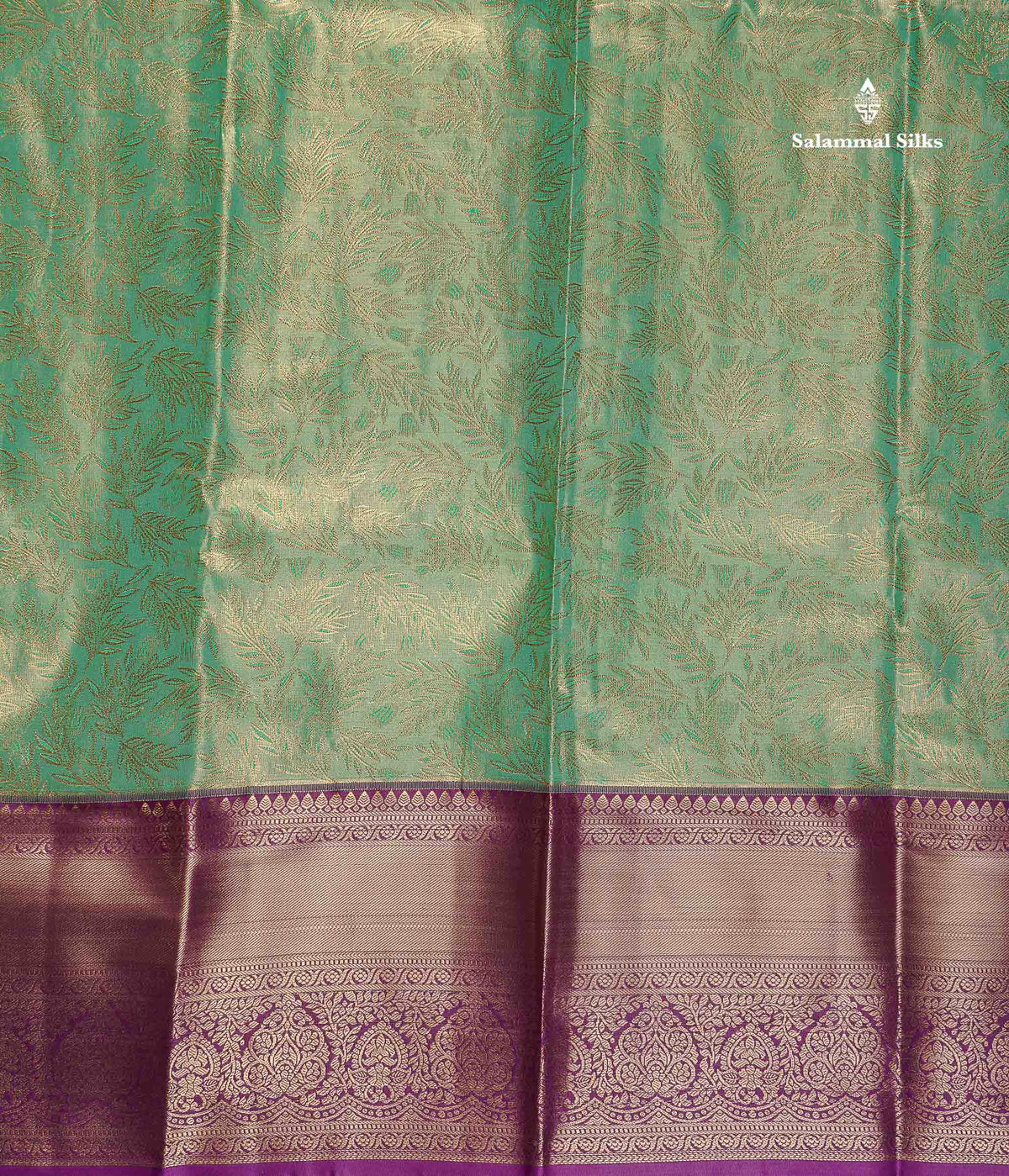 Tissue Bridal Semi Silk Saree - Sea Green Colour Body With Contrast Purple Border