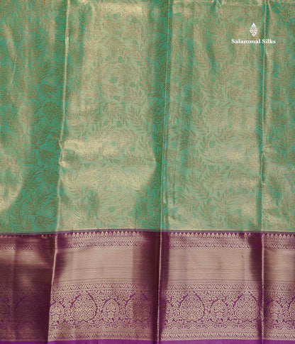 Tissue Bridal Semi Silk Saree - Sea Green Colour Body With Contrast Purple Border