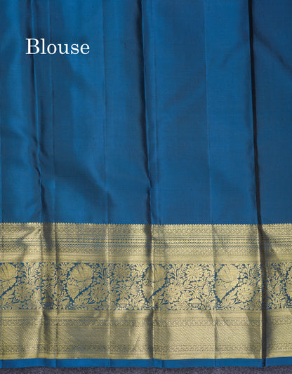 Beautiful Olive Mustard Yellow Bridal Pure Kanjivaram Silk Saree With Contrast Peacock Blue Evening Morning Border