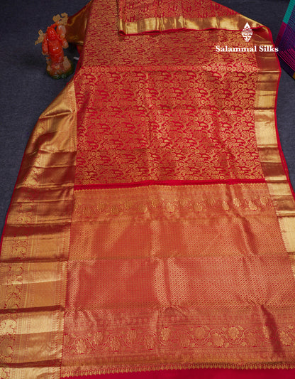 Beautiful Chilly Red Bridal Pure Kanjivaram Silk Saree With Traditional Evening Morning Border