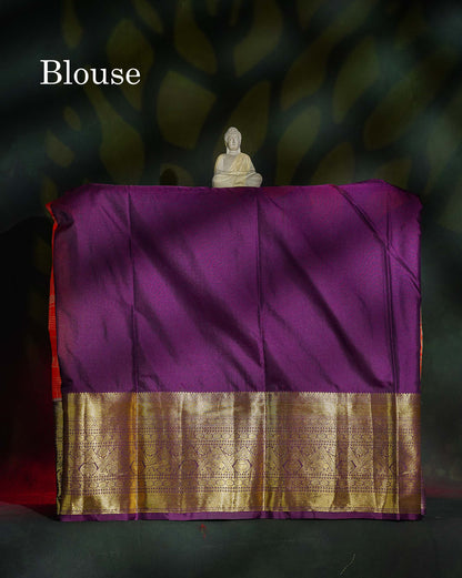 Semi Silk Pattu Pavadai - Orange With Dark Purple Blouse | 9+ Years