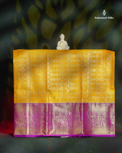 Semi Silk Pattu Pavadai - Yellow With Magenta pink Blouse | 9+ Years