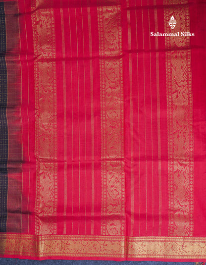 Dark Brown Lakshadeepam Pure Silk Cotton Saree With Contrast Chilly Red Blouse