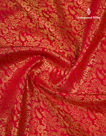 Beautiful Chilly Red Bridal Pure Kanjivaram Silk Saree With Traditional Evening Morning Border