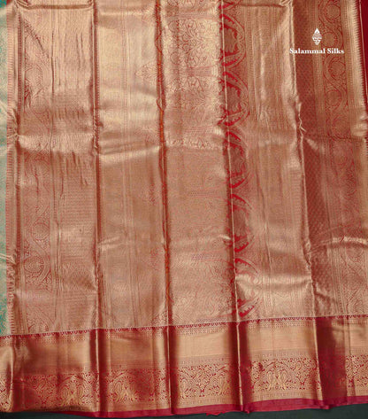 Tissue Bridal Semi Silk Saree - Sea Green Colour Body With Contrast Maroon Border