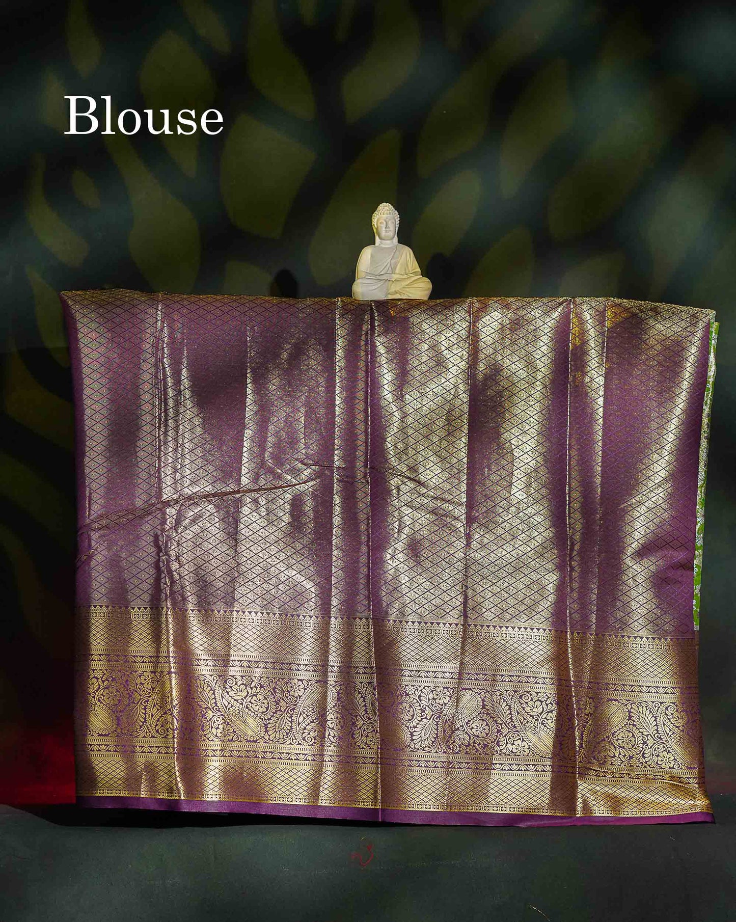 Semi Silk Pattu Pavadai - Olive Green Tissue With Contrast Dark Purple Blouse | 9+ Years