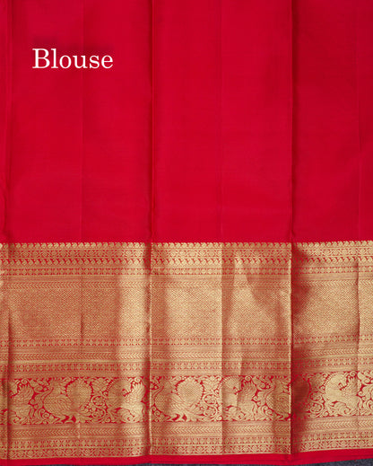 Beautiful Chilly Red Bridal Pure Kanjivaram Silk Saree With Traditional Evening Morning Border