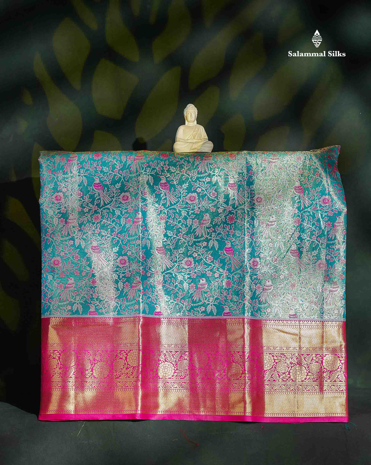 Semi Silk Pattu Pavadai - Sky Blue Tissue With Contrast Pink Blouse | 9+ Years 