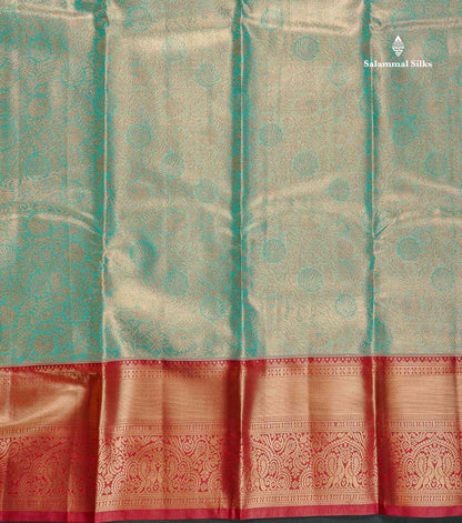 Tissue Bridal Semi Silk Saree - Sea Green Colour Body With Contrast Maroon Border