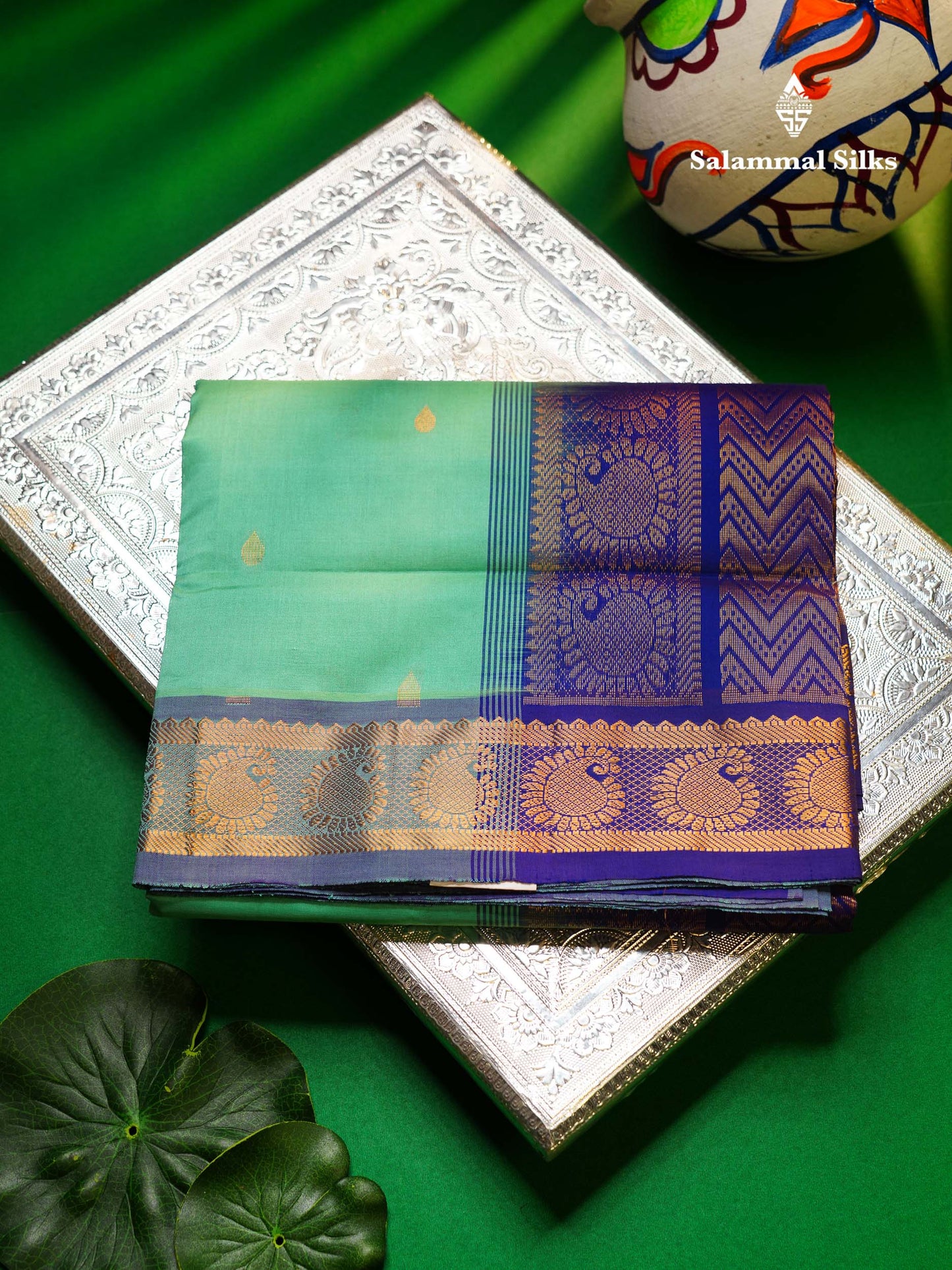 Beautiful Rexona Semi Silk Cotton Saree With Contrast Royal Blue Blouse