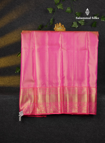Beautiful Pure Silk Pattu Pavadai Tissue (Yellow) With Contrast Pink Blouse 45"