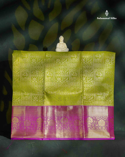 Semi Silk Pattu Pavadai - Parrot Green With Vadamalli Blouse | 9+ Years