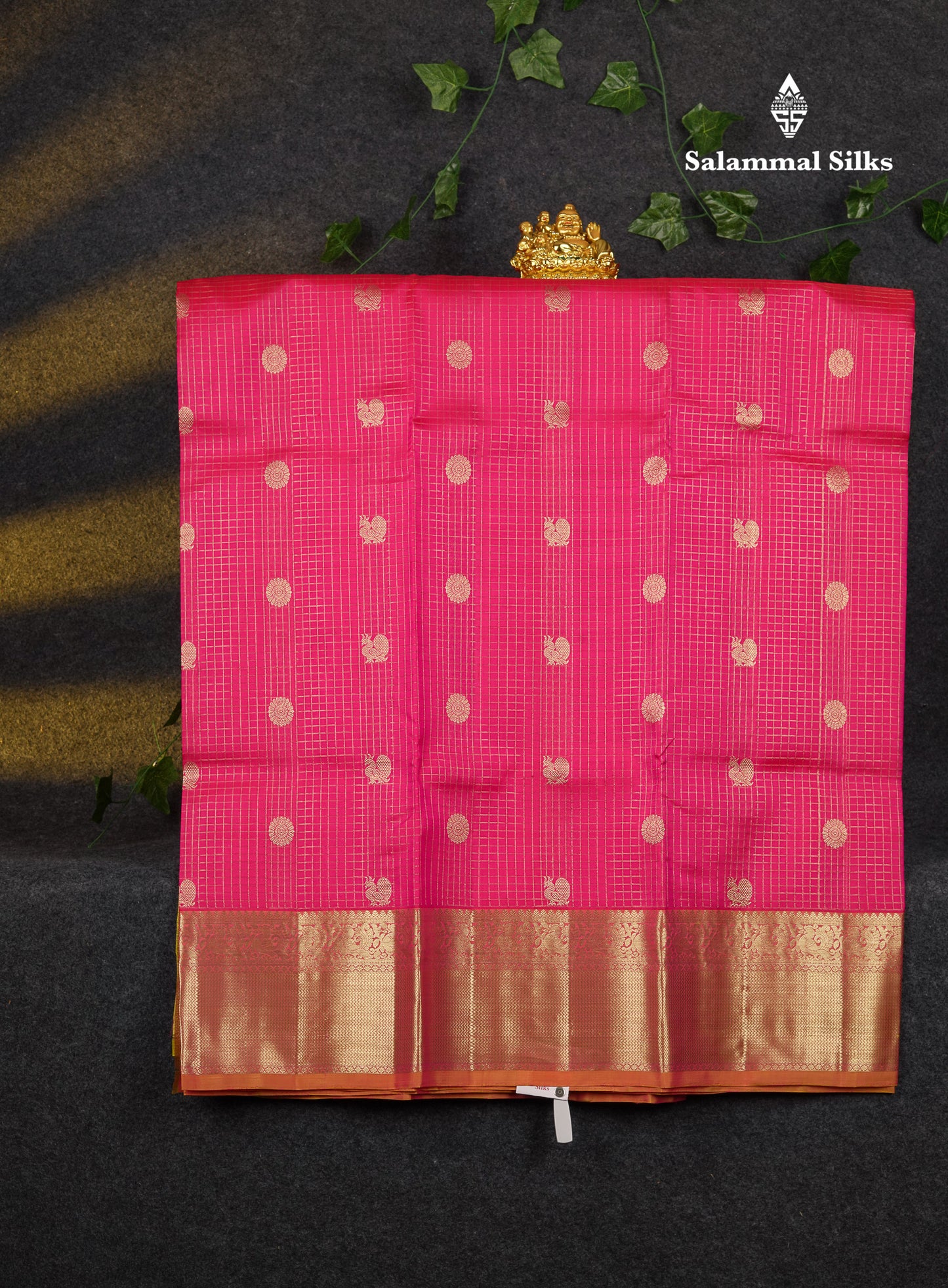 Beautiful Pure Silk Pattu Pavadai Checks With Butta (Sapphire Blue) With Contrast Light Elaichi Green Blouse 45"