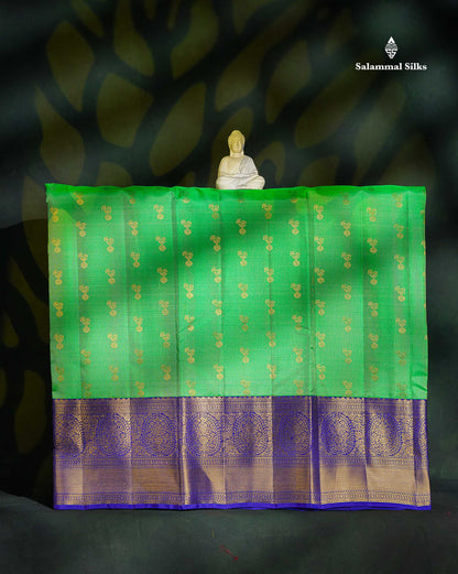 Pure Silk Pattu Pavadai - Green With Violet Blouse | 9+ Years