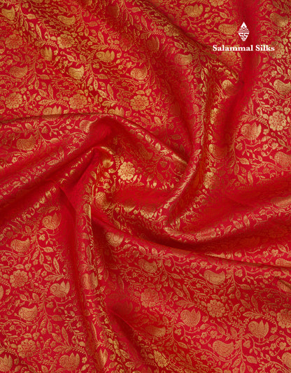 Beautiful Chilly Red Bridal Pure Kanjivaram Silk Saree With Contrast Peacock Blue Evening Morning Border