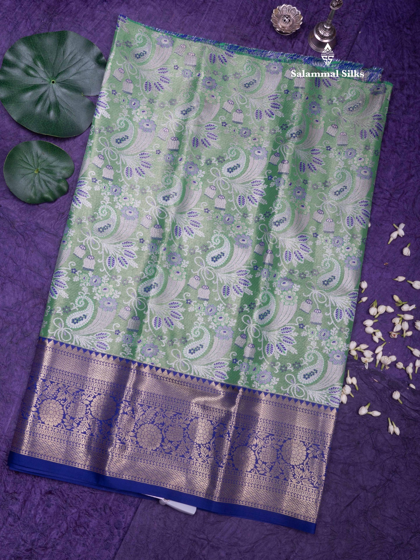 Semi Silk Pattu Pavadai (Light Elaichi Green )with Royal Blue colour Blouse 27"