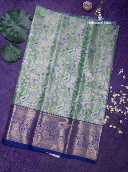 Semi Silk Pattu Pavadai (Light Elaichi Green )with Royal Blue colour Blouse 27"