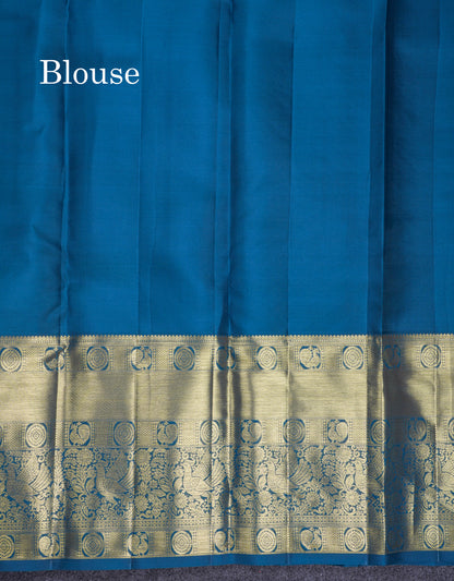 Beautiful Chilly Red Bridal Pure Kanjivaram Silk Saree With Contrast Peacock Blue Evening Morning Border