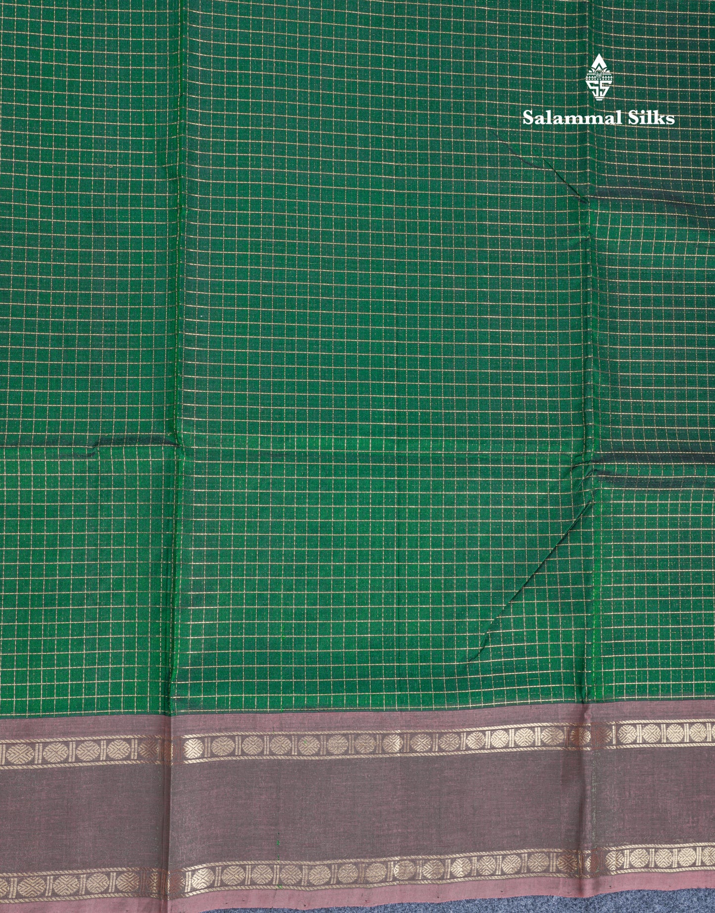 Bottle Green Zari Small Checks Pure Silk Cotton Saree With Traditional Rettapet Border