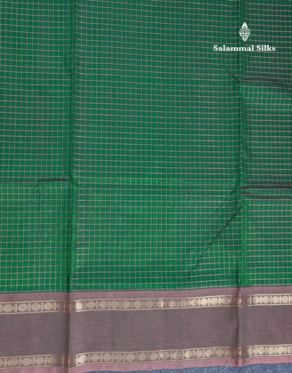Bottle Green Zari Small Checks Pure Silk Cotton Saree With Traditional Rettapet Border
