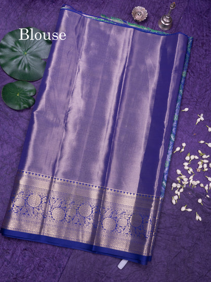 Semi Silk Pattu Pavadai (Light Elaichi Green )with Royal Blue colour Blouse 27"