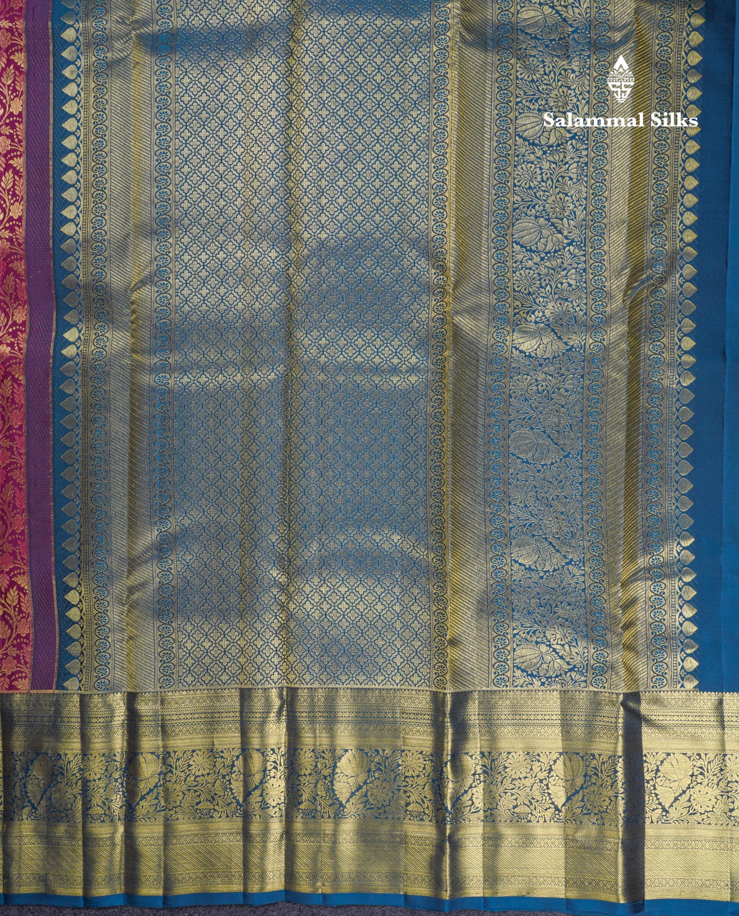 Beautiful Magenta Bridal Pure Kanjivaram Silk Saree With Contrast Peacock Blue Traditional Evening Morning Border