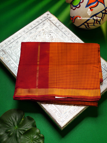 Beautiful Mustard Yellow & Navy Blue Tiny Checks Semi Silk Cotton Saree With Contrast Navy Blue Blouse