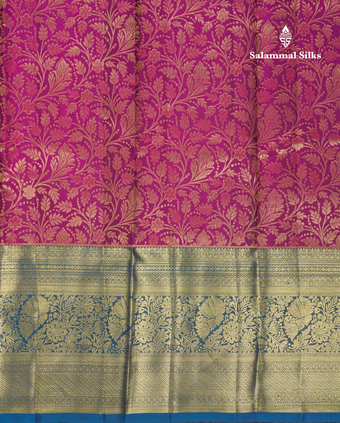 Beautiful Magenta Bridal Pure Kanjivaram Silk Saree With Contrast Peacock Blue Traditional Evening Morning Border