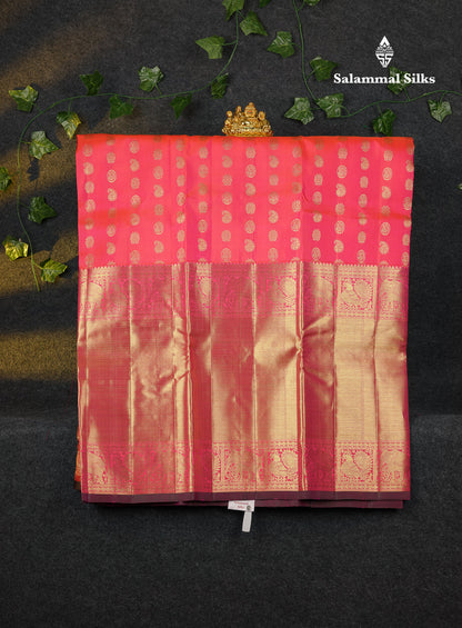 Beautiful Pure Silk Pattu Pavadai (Dual Tone Pinkish Orange) With Traditional Long Border 45"